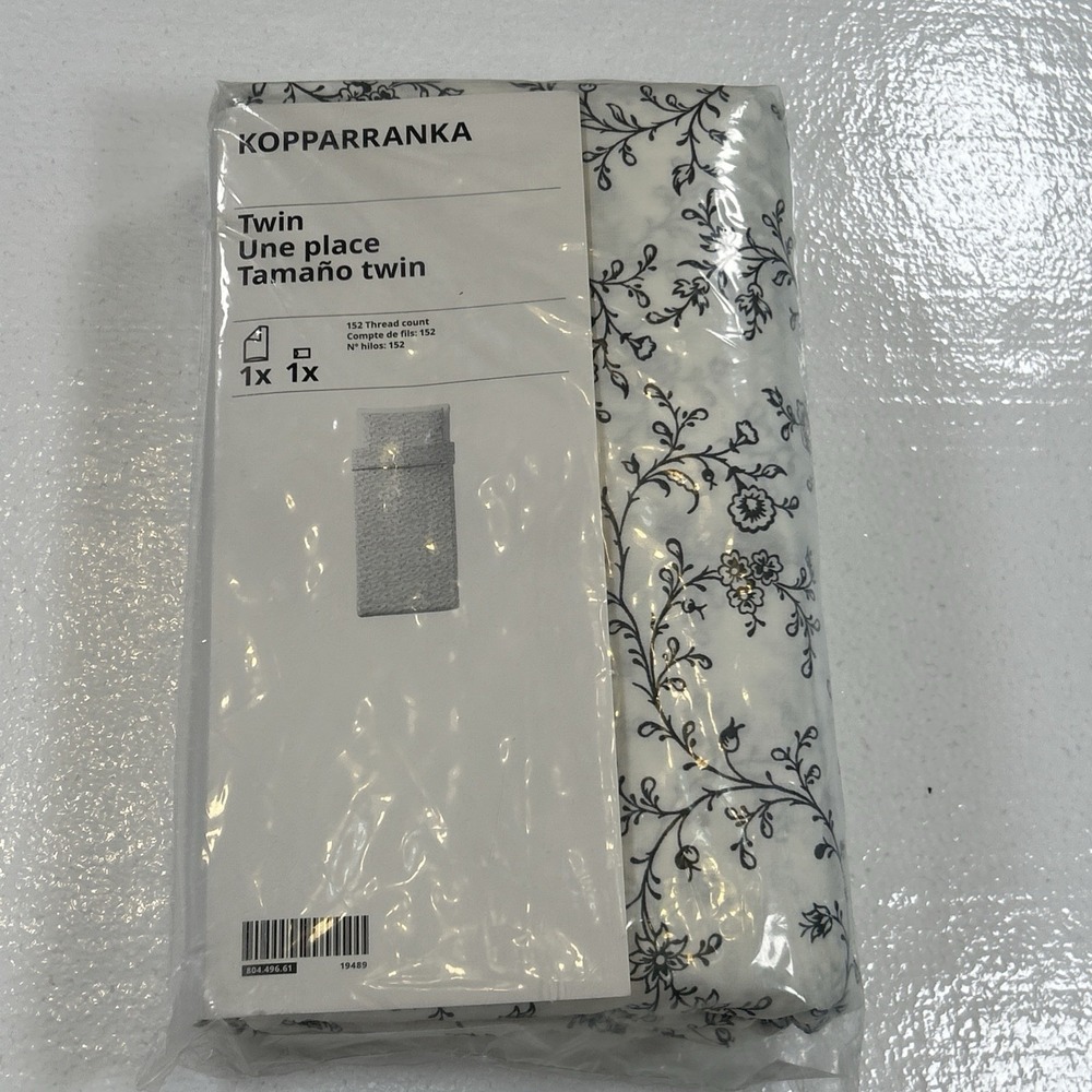 Ikea KOPPARRANKA Twin Duvet Cover w/ Pillowcase Bed Set White/Gray Floral New